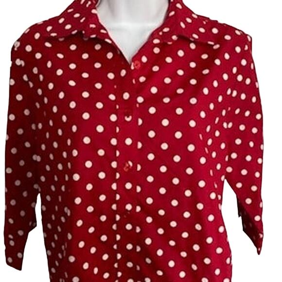 American Sweetheart Size S Red w/ White Dots Cotton Blend Blouse - Picture 1 of 10